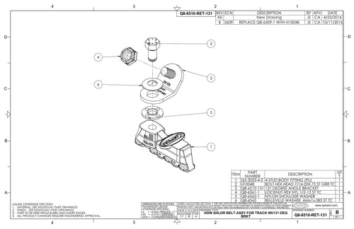 L-Track Hardware for Angled Wall Mounted Retractable Shoulder Belt | Q5-6510-RET-131 WheelchairStrap.com
