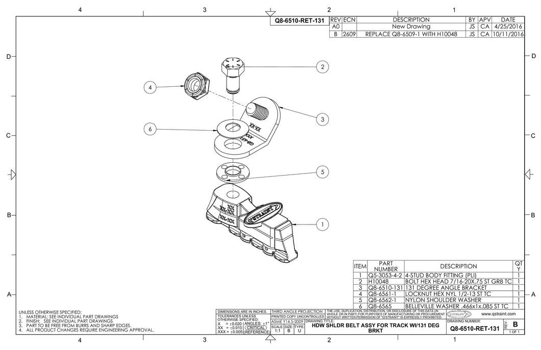 L-Track Hardware for Angled Wall Mounted Retractable Shoulder Belt | Q5-6510-RET-131 WheelchairStrap.com