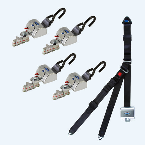 4 QRT Max Retractors with L-Track fittings; and Retractable Lap & Shoulder Belt Combo | Q-8300-A1-L - wheelchairstrap.com