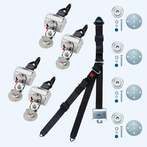 4 QRT Max Retractors with Slide 'N Click fittings and Retractable Lap & Shoulder Belt Combo