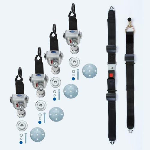 4 QRT-360 Retractors with Slide 'N Click Fittings and Manual Lap & Shoulder Belt with L-Track 